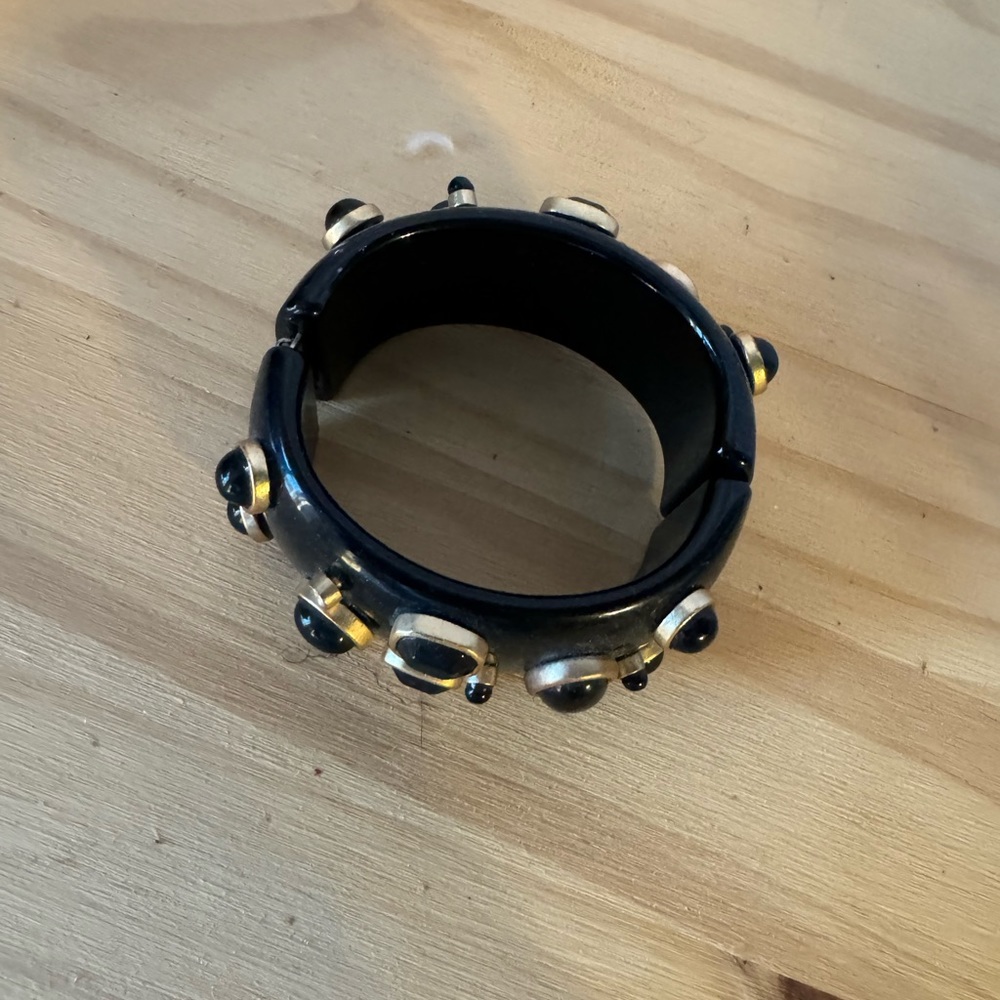 Jewel Hinged Black Bracelet, Joan Rivers Black Rhinestone Bracelet